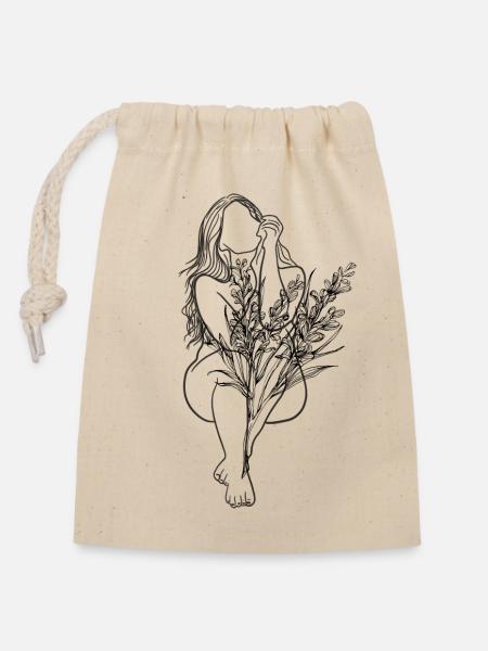 Frau Blumen Selbstvertrauen - Verschließbarer Geschenkbeutel aus Baumwolle (14x20cm) - Natur