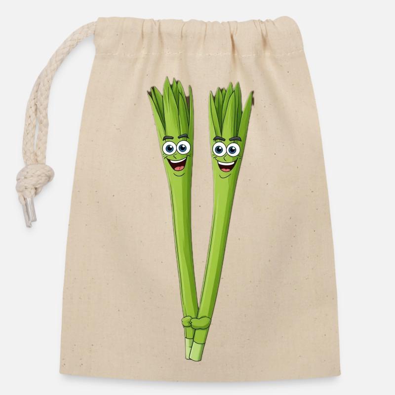 Spargeldduo Sourire - Sac cadeau en coton avec cordon (14 x 20 cm) - nature