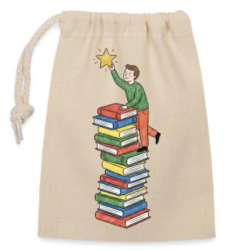 Étoile au sommet des livres - Sac cadeau en coton avec cordon (14 x 20 cm) - nature - Devant