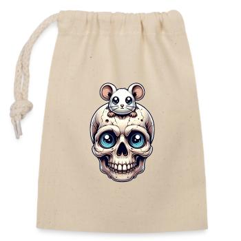 Skull mit süßer kleiner Maus auf der Stirn - Verschließbarer Geschenkbeutel aus Baumwolle (14x20cm) - Natur - Vorne