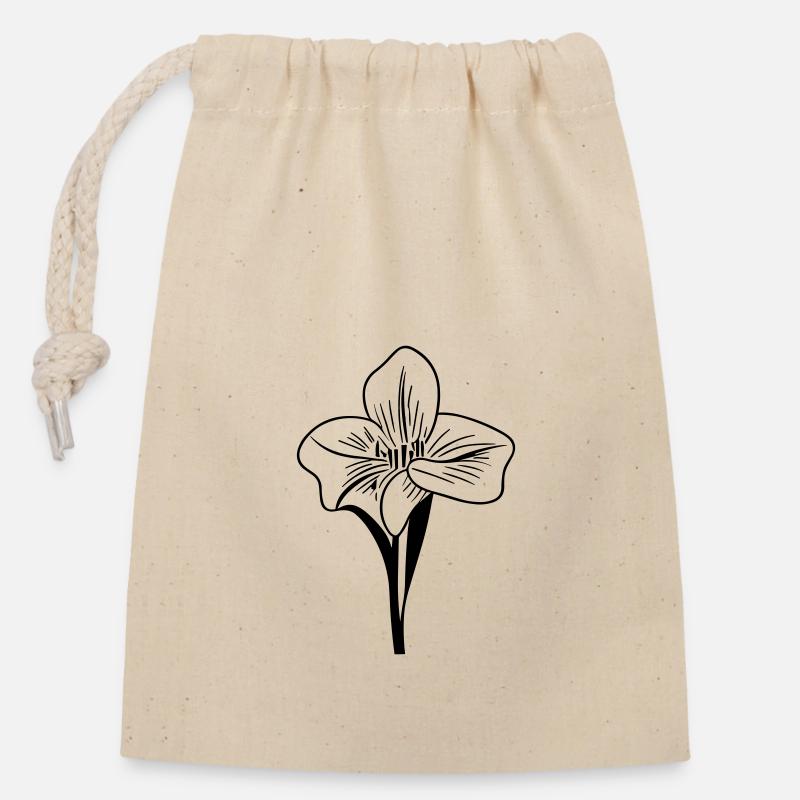 fleur - Sac cadeau en coton avec cordon (14 x 20 cm) - nature