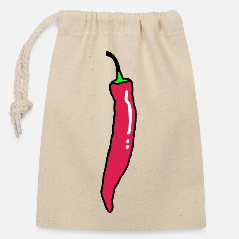 Scharfe Chilischote Chili Paprika - Verschließbarer Geschenkbeutel aus Baumwolle (14x20cm) - Natur