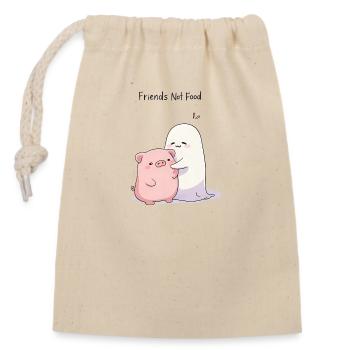 Friends not food – Geist & Schwein Cartoon - Verschließbarer Geschenkbeutel aus Baumwolle (14x20cm) - Natur - Vorne