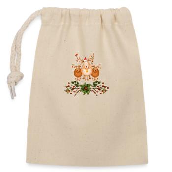 Rennes de Noël - Sac cadeau en coton avec cordon (14 x 20 cm) - nature - Devant