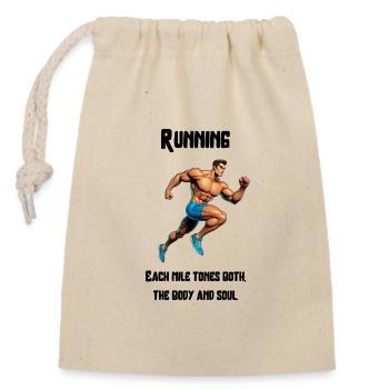 Running tones body and soul - Closable cotton gift bag (14x20cm) - nature - Front