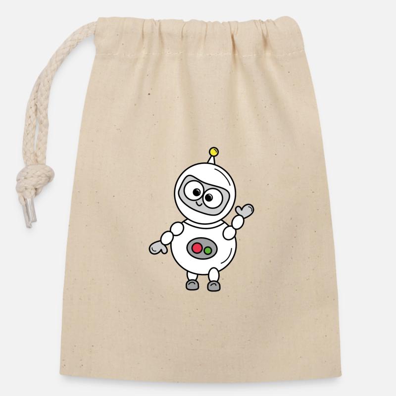 Roboter - Verschließbarer Geschenkbeutel aus Baumwolle (14x20cm) - Natur