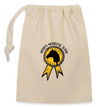 Turnierschleife Hobby Horse Rosette Turnier Team - Verschließbarer Geschenkbeutel aus Baumwolle (14x20cm) - Natur - Vorne