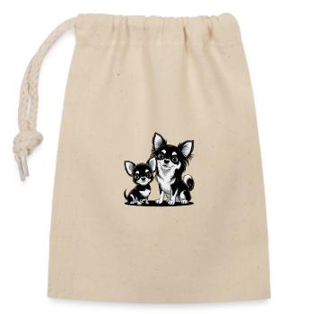 Chiwawa Liebe: Mutter und Welpe in Schwarz-Weiß - Verschließbarer Geschenkbeutel aus Baumwolle (14x20cm) - Natur - Vorne