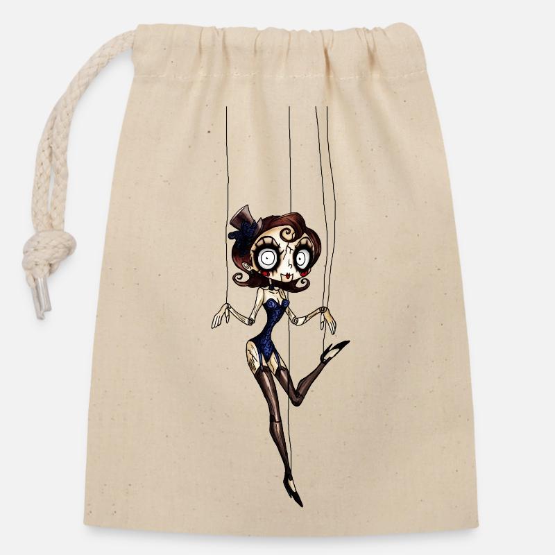 Threads Doll in Blue - Closable cotton gift bag (14x20cm) - nature