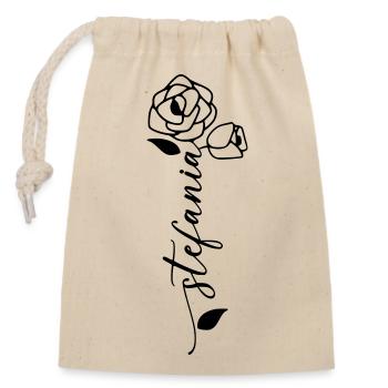 Stefania Name Vorname Namensblume - Verschließbarer Geschenkbeutel aus Baumwolle (14x20cm) - Natur - Vorne
