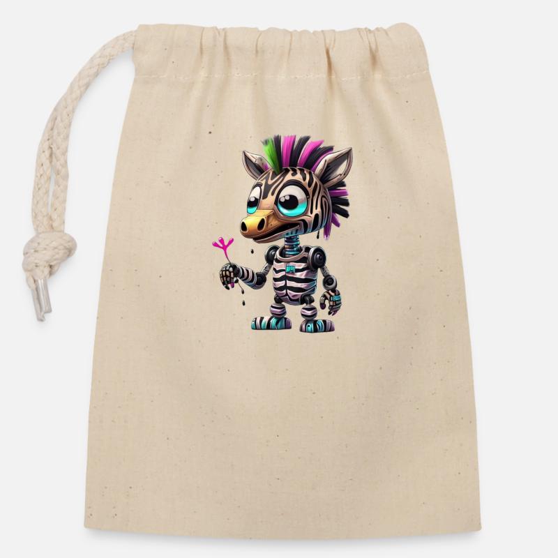 Zebra Robot - Closable cotton gift bag (14x20cm) - nature