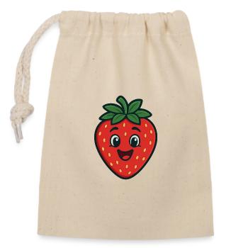 Happy Strawberry - Closable cotton gift bag (14x20cm) - nature - Front