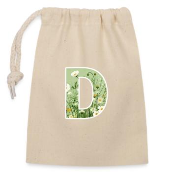 Letter D, Monogram, Floral Pattern - Closable cotton gift bag (14x20cm) - nature - Front