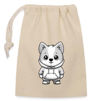 Samoyed Dog Funny - Closable cotton gift bag (14x20cm) - nature - Front