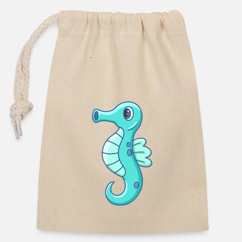 Mignon petit hippocampe - Sac cadeau en coton avec cordon (14 x 20 cm) - nature