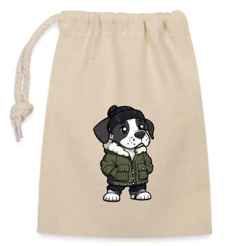 Great Dane Dog Winter - Closable cotton gift bag (14x20cm) - nature - Front