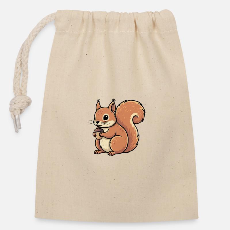 Eichhörnchen - Verschließbarer Geschenkbeutel aus Baumwolle (14x20cm) - Natur