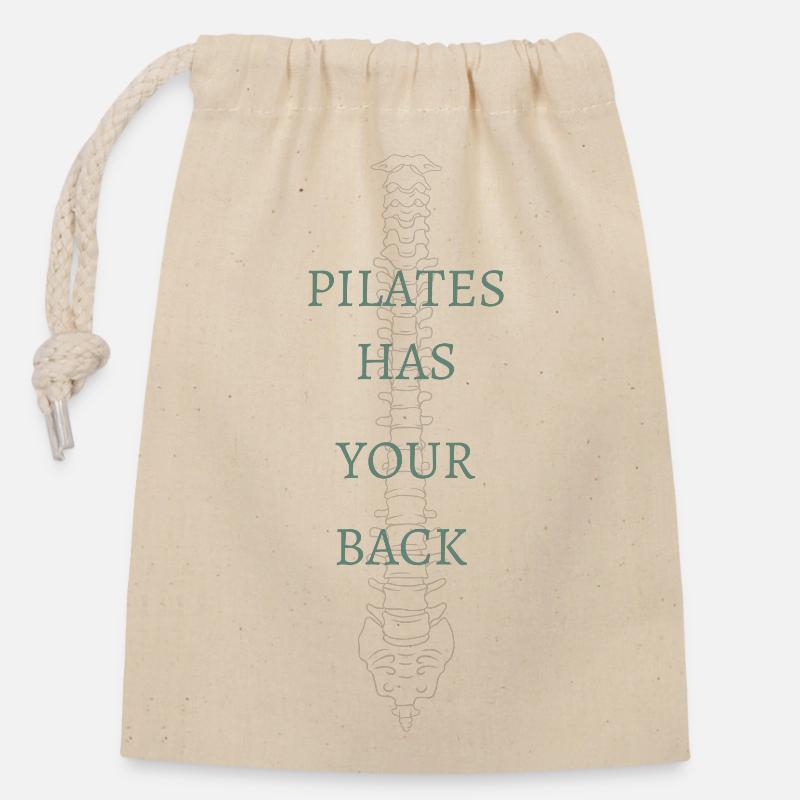 PILATES HAS YOUR BACK - Verschließbarer Geschenkbeutel aus Baumwolle (14x20cm) - Natur