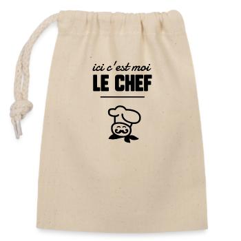 Ici c’est moi le chef - Sac cadeau en coton avec cordon (14 x 20 cm) - nature - Devant