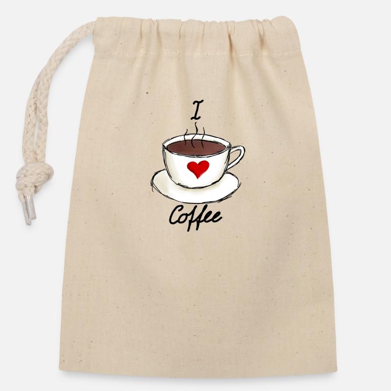 I Love Coffee Ich liebe Kaffee - Closable cotton gift bag (14x20cm) - nature