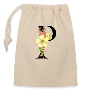 Elégante lettre 'P' avec des fleurs - Sac cadeau en coton avec cordon (14 x 20 cm) - nature - Devant