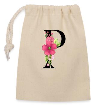 Elégante lettre 'P' avec des fleurs - Sac cadeau en coton avec cordon (14 x 20 cm) - nature - Devant
