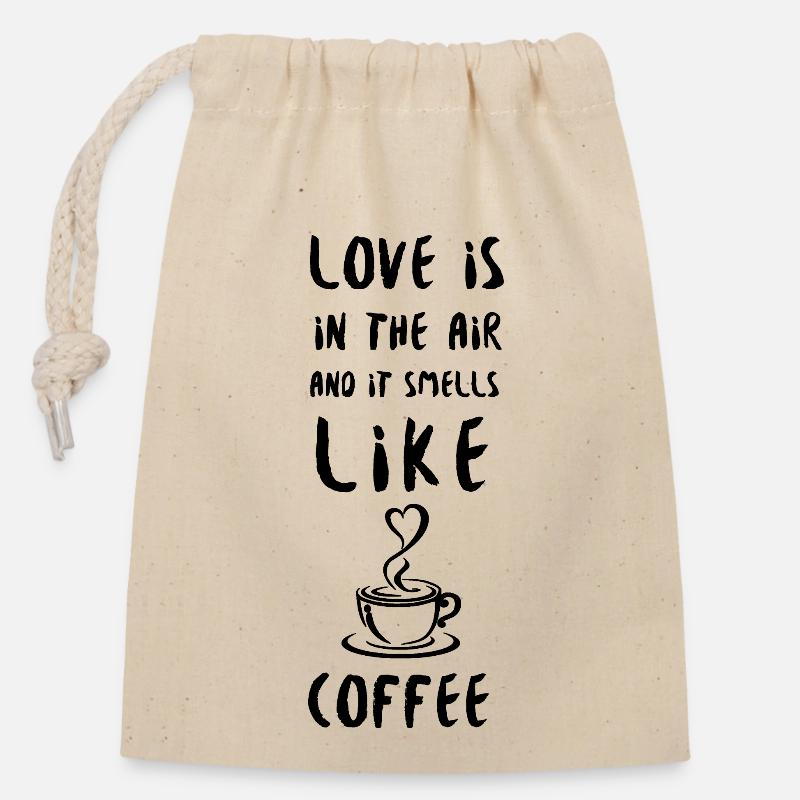 Amour du café - Sac cadeau en coton avec cordon (14 x 20 cm) - nature