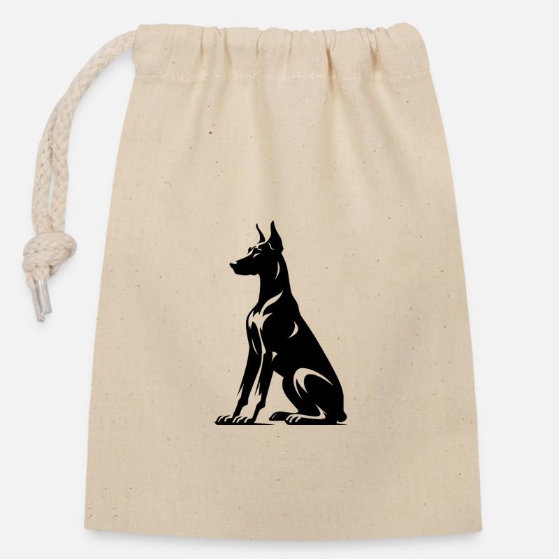 Stylized Doberman Dogs Silhouette - Closable cotton gift bag (14x20cm) - nature