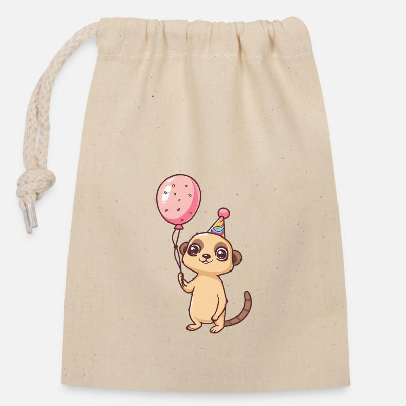 Erdmännchen Geburtstag Baby - Verschließbarer Geschenkbeutel aus Baumwolle (14x20cm) - Natur