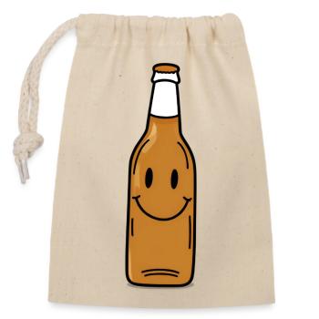 Lächelnde Bierflasche Cartoon - Verschließbarer Geschenkbeutel aus Baumwolle (14x20cm) - Natur - Vorne