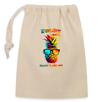 Funky vibes. Enjoy your life. Pineapple - Closable cotton gift bag (14x20cm) - nature - Front