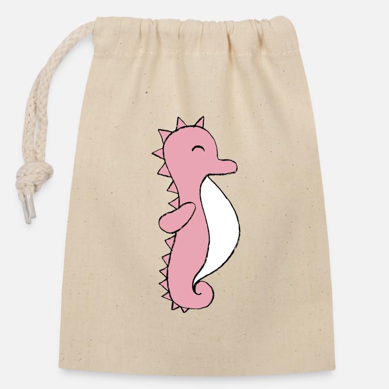 Hippocampe - Sac cadeau en coton avec cordon (14 x 20 cm) - nature