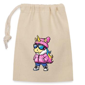 Licorne Bande dessinée cool - Sac cadeau en coton avec cordon (14 x 20 cm) - nature - Devant