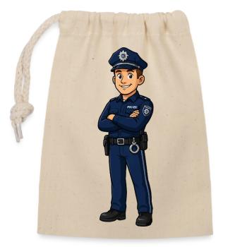 Polizeiheld Cartoon in Blau - Verschließbarer Geschenkbeutel aus Baumwolle (14x20cm) - Natur - Vorne