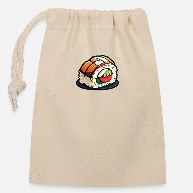 Temps de sushi - Sac cadeau en coton avec cordon (14 x 20 cm) - nature