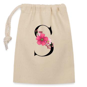 Elégante lettre 'S' avec des fleurs - Sac cadeau en coton avec cordon (14 x 20 cm) - nature - Devant