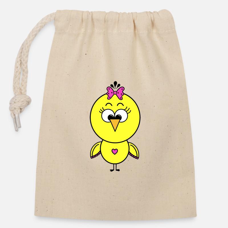 Poussin - Sac cadeau en coton avec cordon (14 x 20 cm) - nature