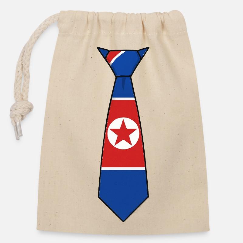 North Korea Tie – Flaggendesign - Verschließbarer Geschenkbeutel aus Baumwolle (14x20cm) - Natur