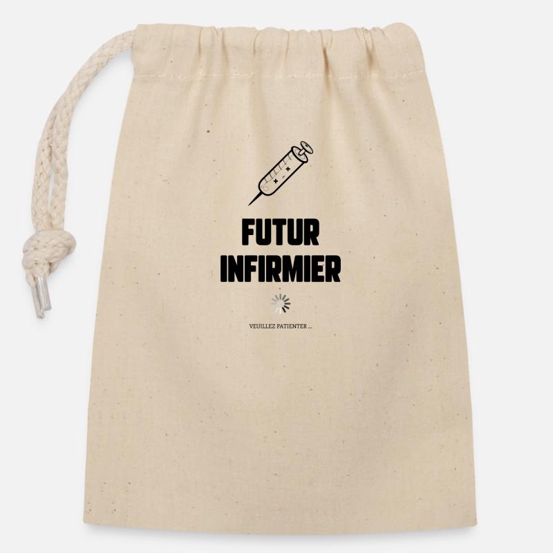 Futur infirmier - Sac cadeau en coton avec cordon (14 x 20 cm) - nature