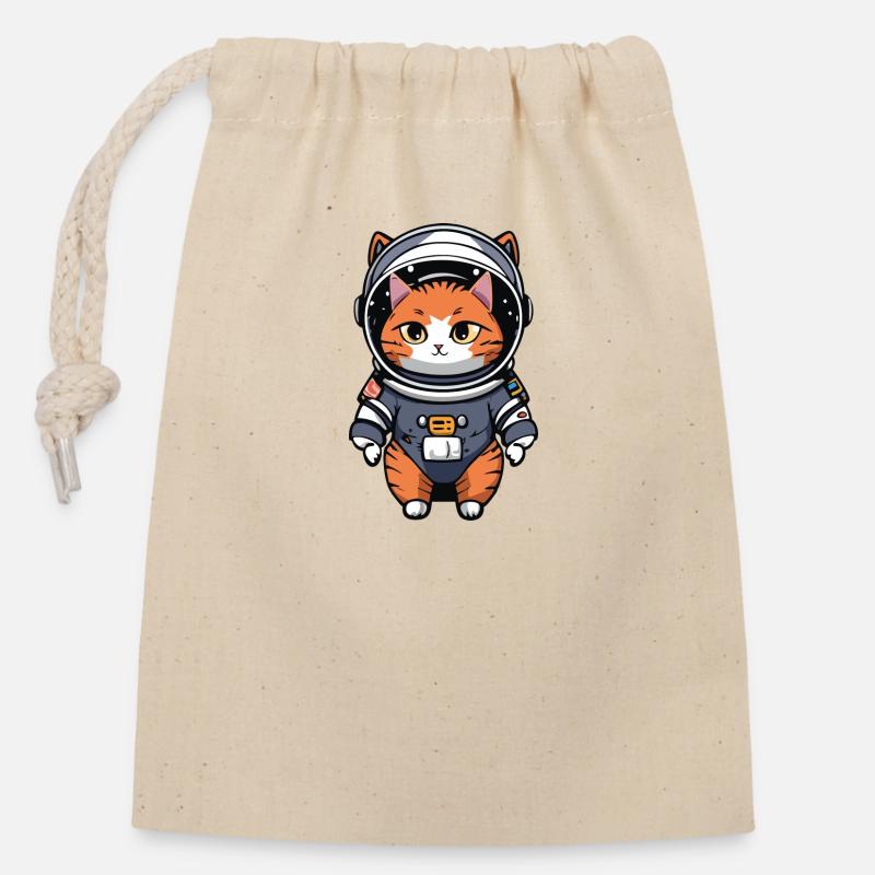 Voyage dans l’espace pour chat - Sac cadeau en coton avec cordon (14 x 20 cm) - nature