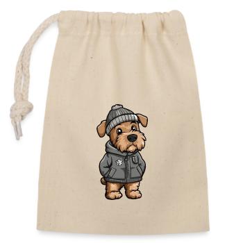 Airedale Terrier Chien Hiver - Sac cadeau en coton avec cordon (14 x 20 cm) - nature - Devant