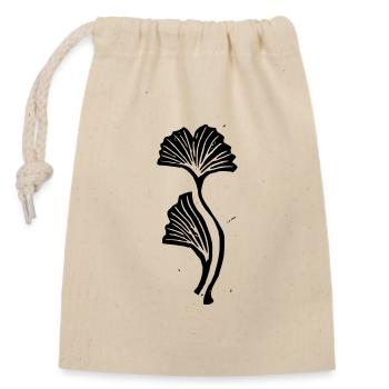 Schwarz-weißer Linoldruck Gingkoblatt - Verschließbarer Geschenkbeutel aus Baumwolle (14x20cm) - Natur - Vorne
