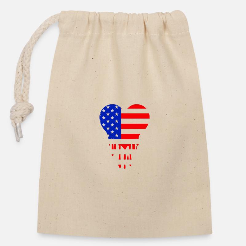 Red Blue American Flag Heart - Closable cotton gift bag (14x20cm) - nature