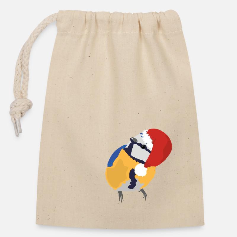 Blue with Christmas hat - Closable cotton gift bag (14x20cm) - nature
