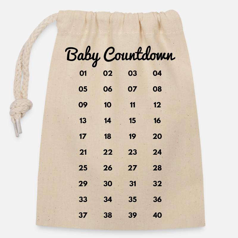 Semaines de grossesse - Sac cadeau en coton avec cordon (14 x 20 cm) - nature