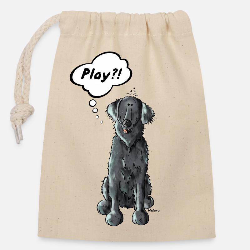 Flat Coated Retriever Play - Verschließbarer Geschenkbeutel aus Baumwolle (14x20cm) - Natur
