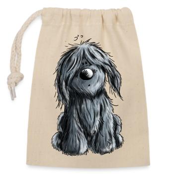 Knuffiger schwarzer Briard - Hund - Geschenk - Verschließbarer Geschenkbeutel aus Baumwolle (14x20cm) - Natur - Vorne