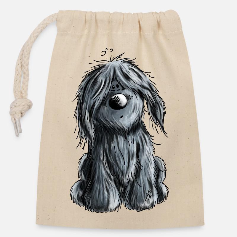 Knuffiger schwarzer Briard - Hund - Geschenk - Verschließbarer Geschenkbeutel aus Baumwolle (14x20cm) - Natur