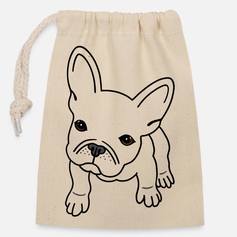 Bulldog français - Sac cadeau en coton avec cordon (14 x 20 cm) - nature
