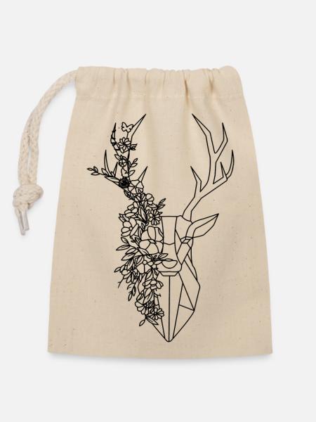 Cerf - Sac cadeau en coton avec cordon (14 x 20 cm) - nature